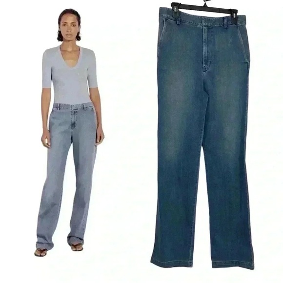 ENZA COSTA WOMENS 27 HIGH RISE STRAIGHT LEG DENIM TROUSER JEANS BLUE NWOT - Picture 1 of 15